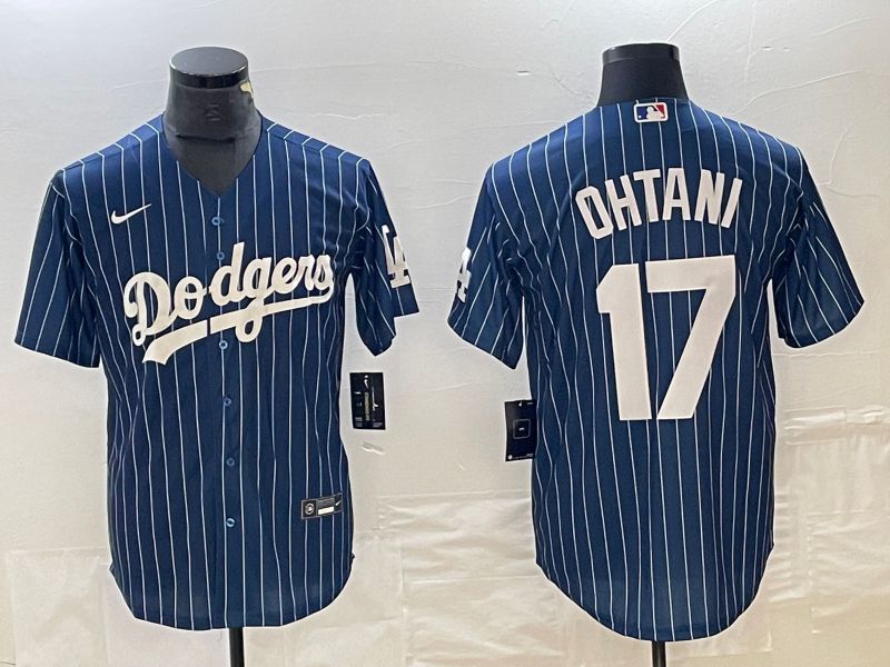 Men Los Angeles Dodgers 17 Ohtani Blue stripe Nike Game MLB Jersey style 11